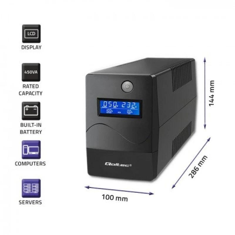 QOLTEC 53978 UPS Monolith 650VA 360W LCD USB RJ45