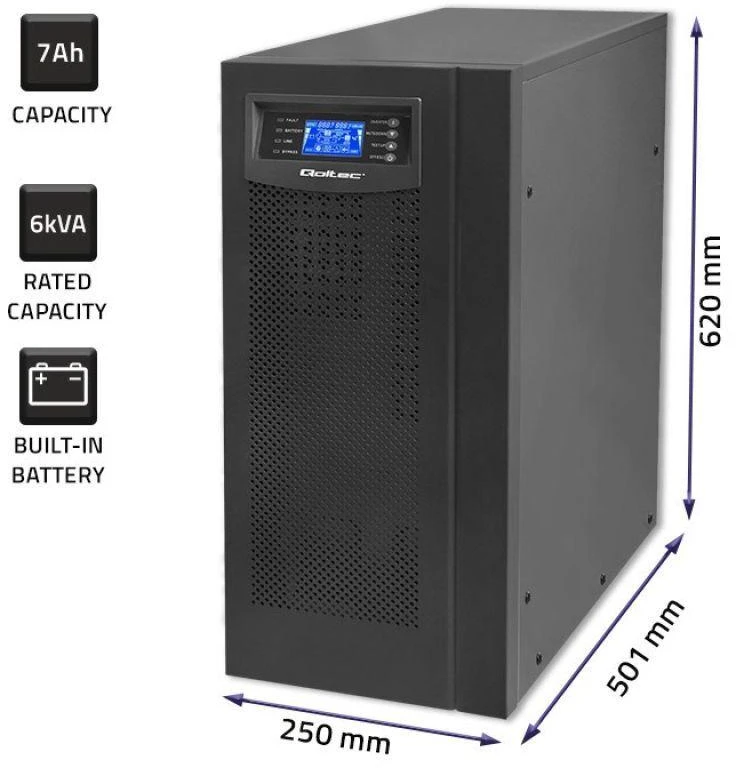 QOLTEC 53982 UPS / On-line / Pure Sine Wave / 6kVA / 4,8kW / LCD / USB