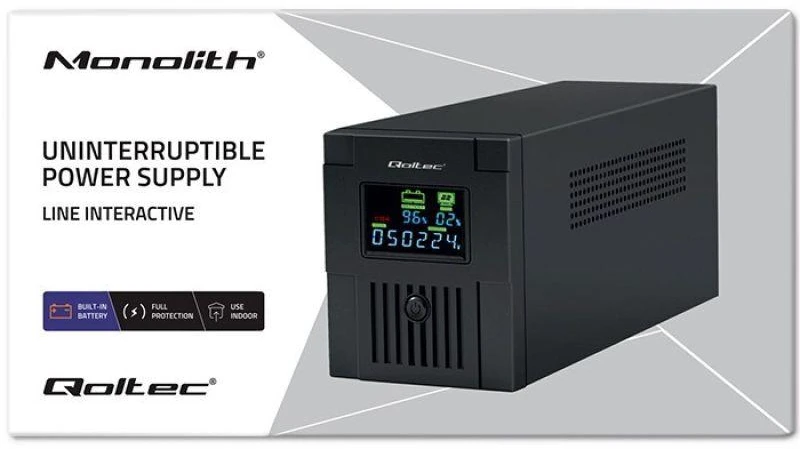 QOLTEC 53770 nepertraukiamo maitinimo linijos interaktyvus monolitinis 1500VA 900W LCD USB