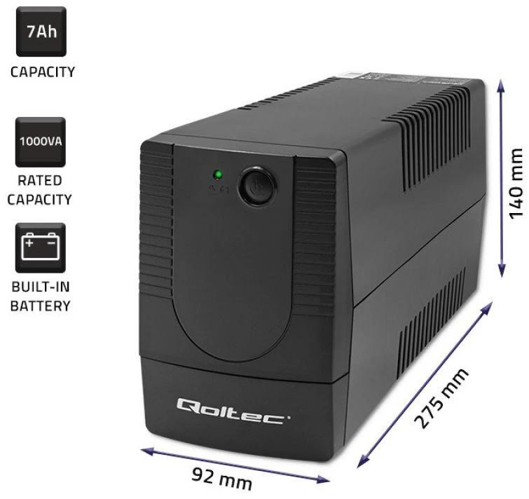 QOLTEC UPS LINE INTERACTIVE | MONOLITH | 1000VA | 600W