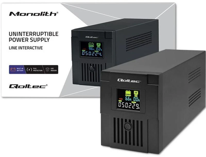 QOLTEC 53770 nepertraukiamo maitinimo linijos interaktyvus monolitinis 1500VA 900W LCD USB