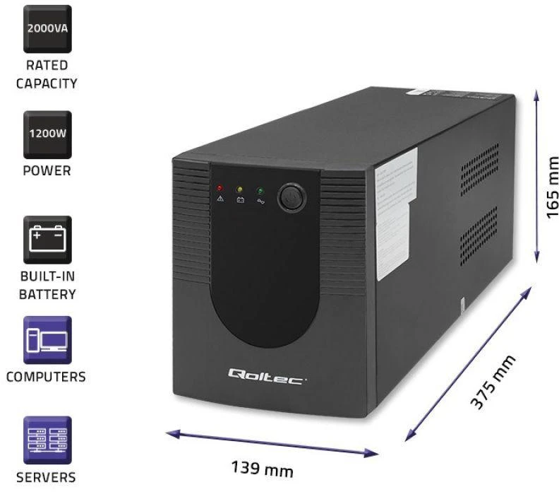 QOLTEC 53777 nepertraukiamo maitinimo linijos interaktyvus monolitas 2000VA 1200W