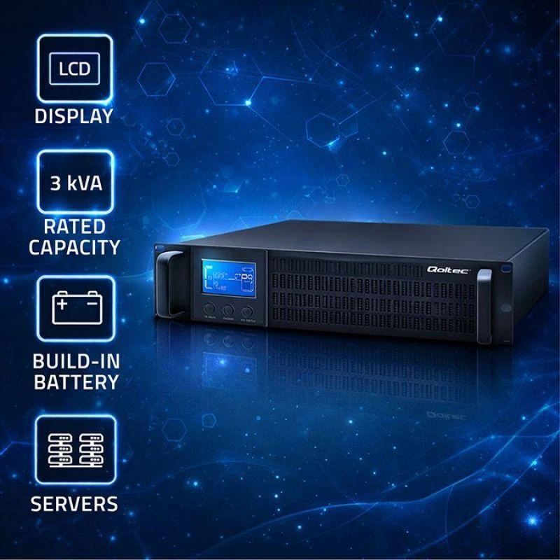 QOLTEC 53947 Nepertraukiamo maitinimo šaltinis UPS RACK 3KVA 2400 W LCD