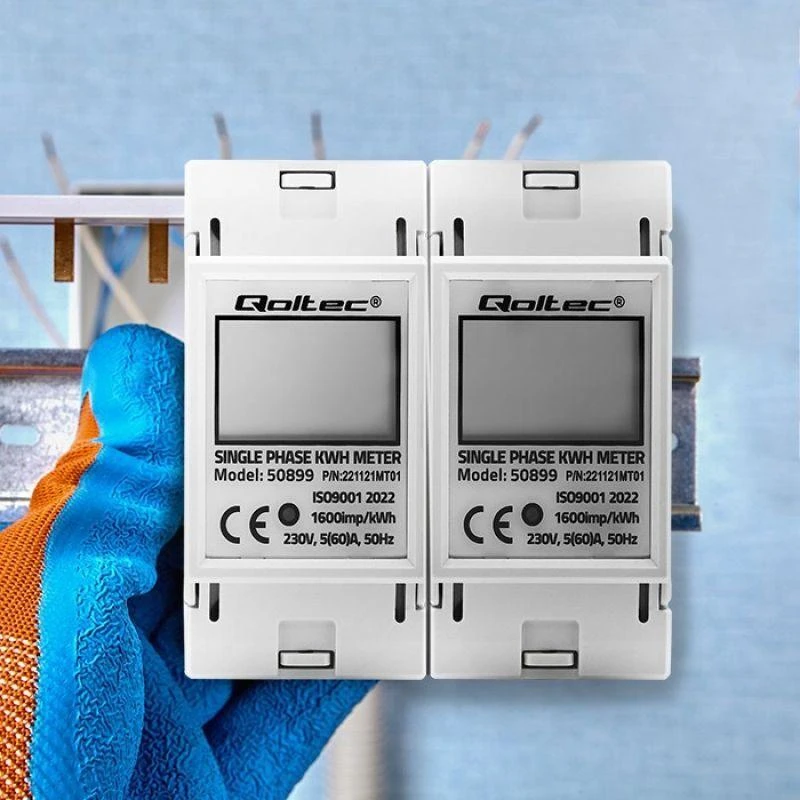 QOLTEC 50899 vienfazis elektroninis energijos suvartojimo matuoklis 230V LCD 2P DIN bėgis