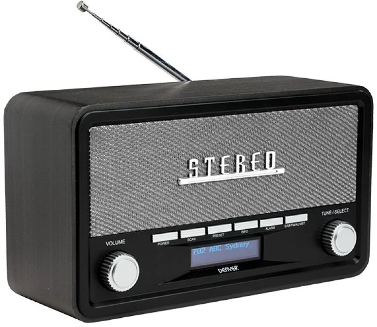 Radijas DAB+/FM su Bluetooth Denver DAB-18 Retro, pilkas