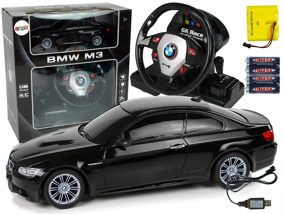 Auto NUOTOLINIU BŪDU VALDOMAS BMW M3 SU VAIRU, GARSU IR ŠVIESOMIS – 2.4G, 1:18