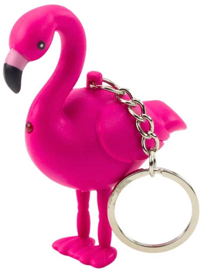 Lean Toys Flamingo formos LED raktų pakabukas su garsu