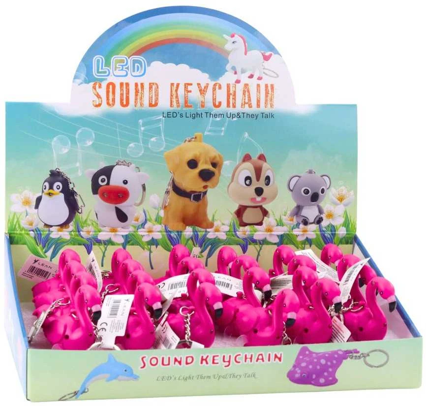 Lean Toys Flamingo formos LED raktų pakabukas su garsu