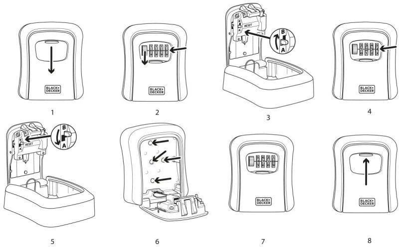 BLACK &amp; DECKER Juodas &amp; DECKER RAKINAMA RAKINĖ DĖŽUTĖ SU 4 SKAITMENŲ KODU Juodas + DECKER 239941