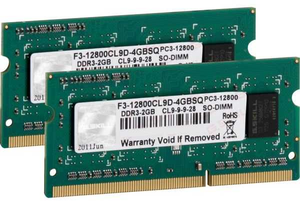RAM G.Skill SO-DIMM 4 GB DDR3-1600 (2x 2 GB) Dual-Kit, memory - F3-12800CL9D-4GBSQ, SQ, Lite Retail