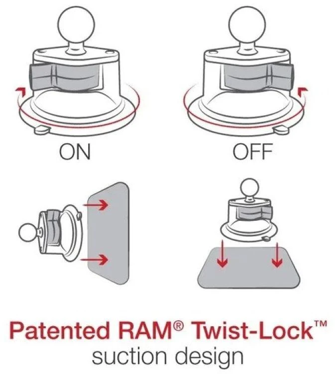 „Ram Mounts“ RAM 3,3 colio skersmens siurbimo puodelis su 1 colio rutuliuku
