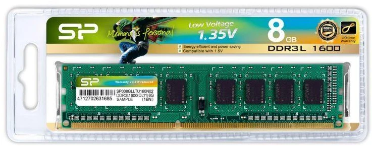 Ausinės RAM Silicon Power DDR3 8GB (1x8GB) 1600MHz CL11 1.35V Žemos įtampos UDIMM