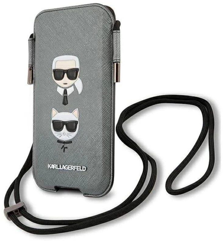 Karl Lagerfeld Torebka KLHCP12LOPHKCG6,7″ pilkos spalvos kietas dėklas Saffiano Ikonik Karl&Choupette Head