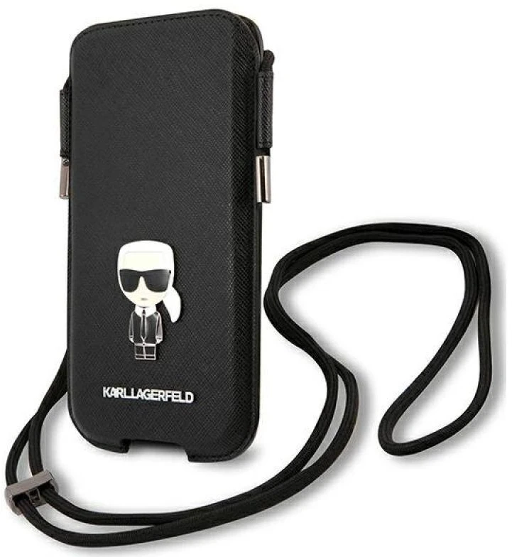Karl Lagerfeld Torebka KLHCP12MOPHKMK6,1″ juodos spalvos kietas dėklas Saffiano Ikonik Karl`s