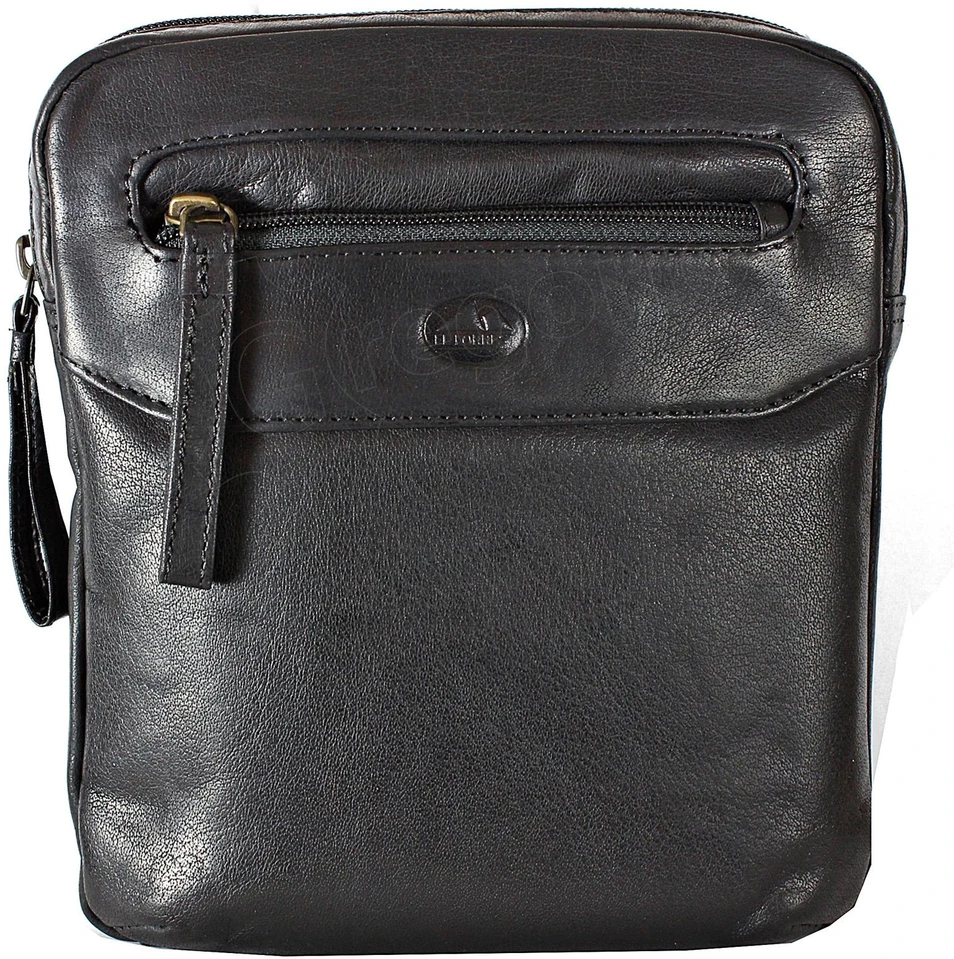 Vyriška odinė crossbody piniginė EL FORREST MB10-61/67, juoda, su auksinės spalvos detalėmis