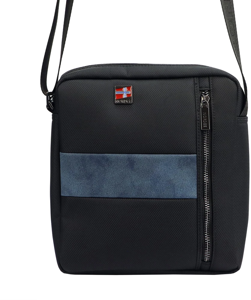 Vyriška rankinė per petį Nordee S112, juoda su šviesiai ruda detale