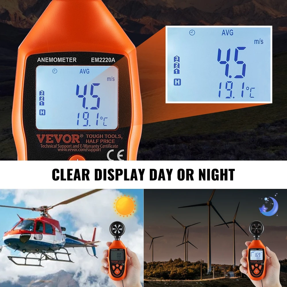 VEVOR Nešiojamas vėjo matuoklis su LED ekranu