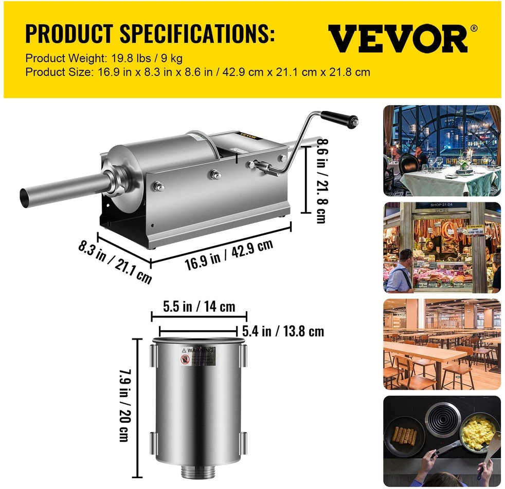 VEVOR Horizontali dešrų kimštuvė 3L nerūdijantis plienas