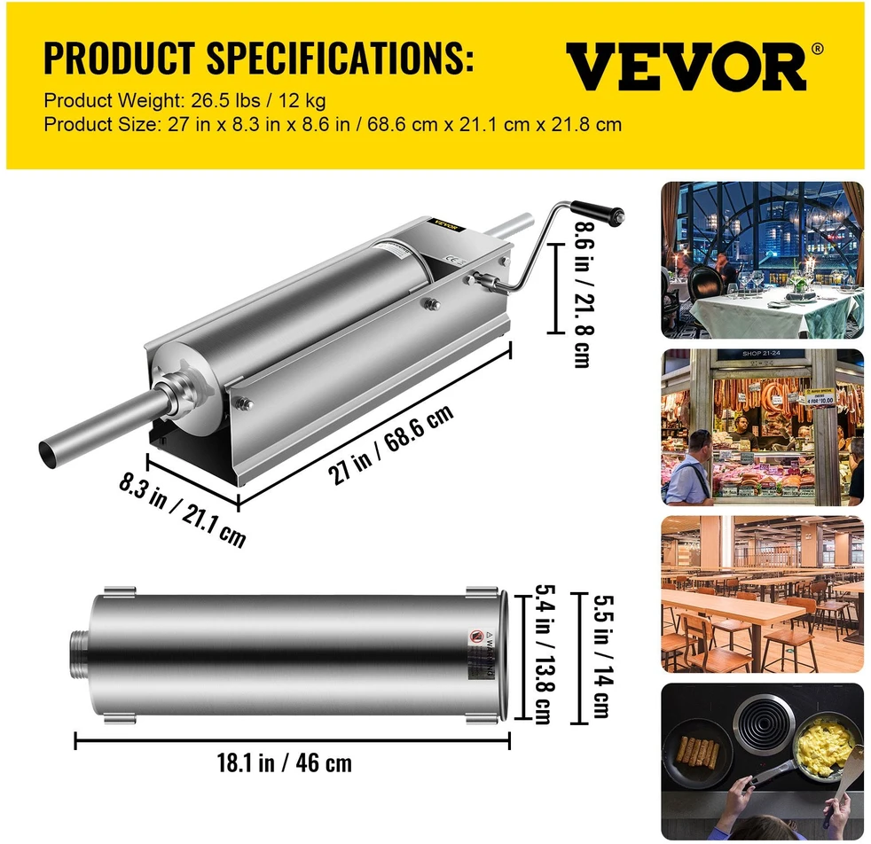 VEVOR 7 l dešrų kimštuvė horizontaliam naudojimui