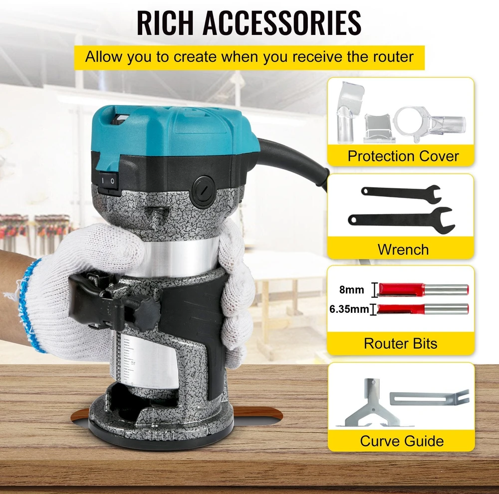 VEVOR Medienos freza 710W su priedais