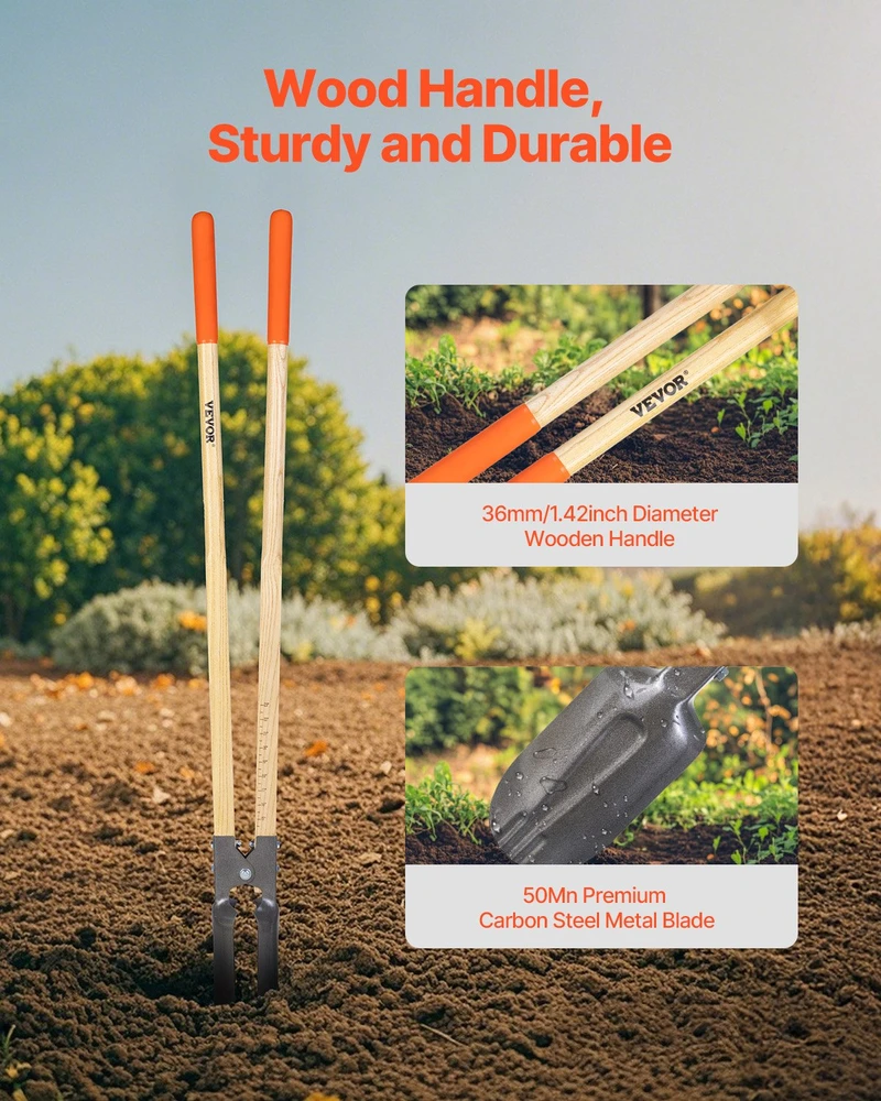 VEVOR Žemės grąžtas su medine rankena ir skalės žymėmis