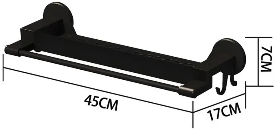 Rankšluostis Rankšluosčių laikiklis su lentynėle ir kabliukais (juodas, 45 cm)