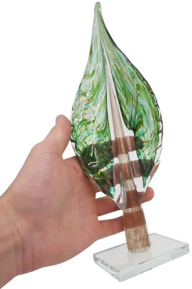 Rankšluostis Stiklinė dekoracija „Lapas“, 12×7×32.5 cm Žalias
