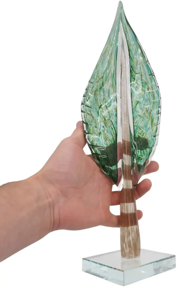 Rankšluostis Stiklinė dekoracija „Lapas“, 13×9×41 cm ŽALIAS