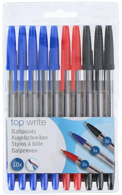 Topwrite - Ballpoint pen set 10 pcs. (Mėlyna/Juodas/Raudona)