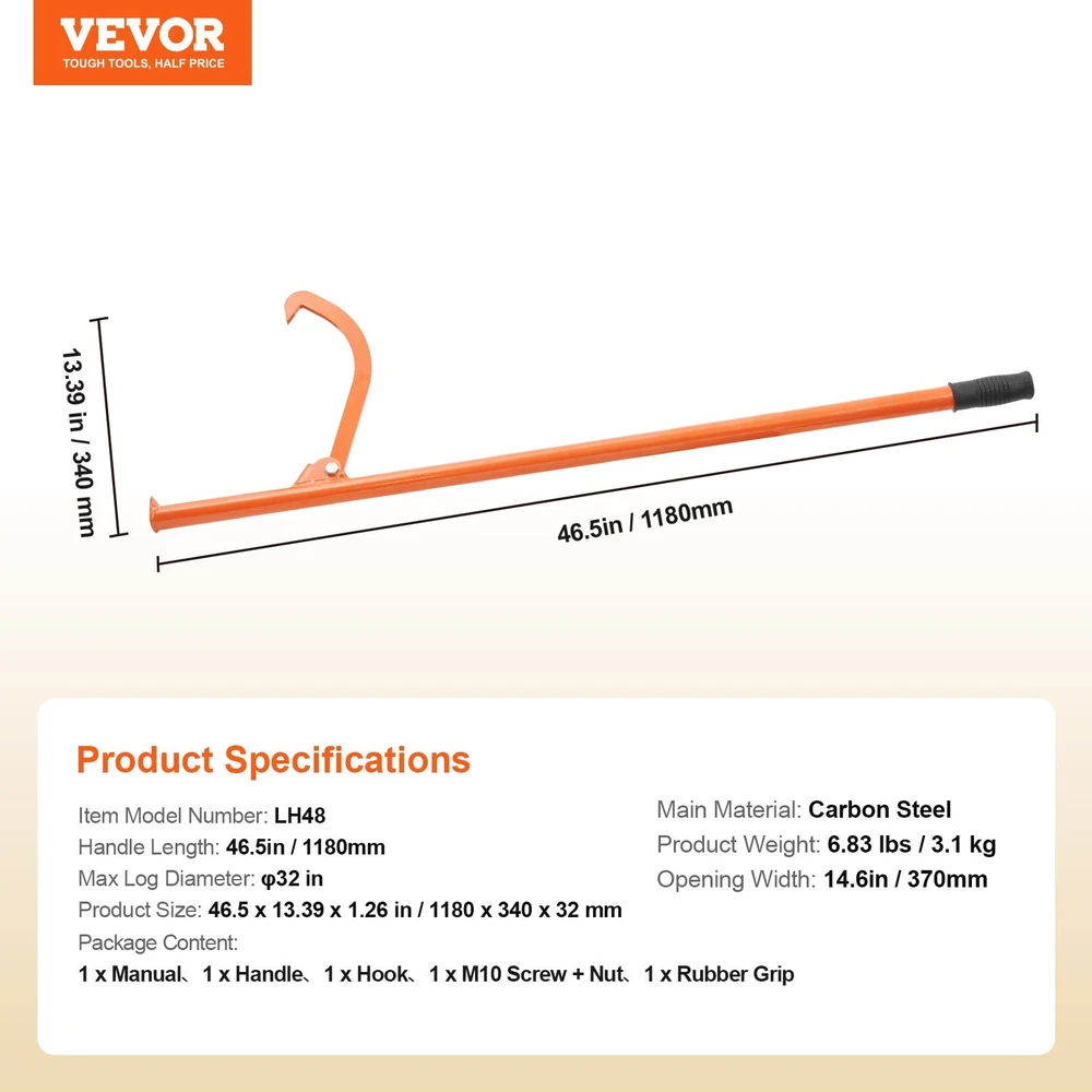 VEVOR Rąstų vartytuvas 118 cm iš anglies plieno