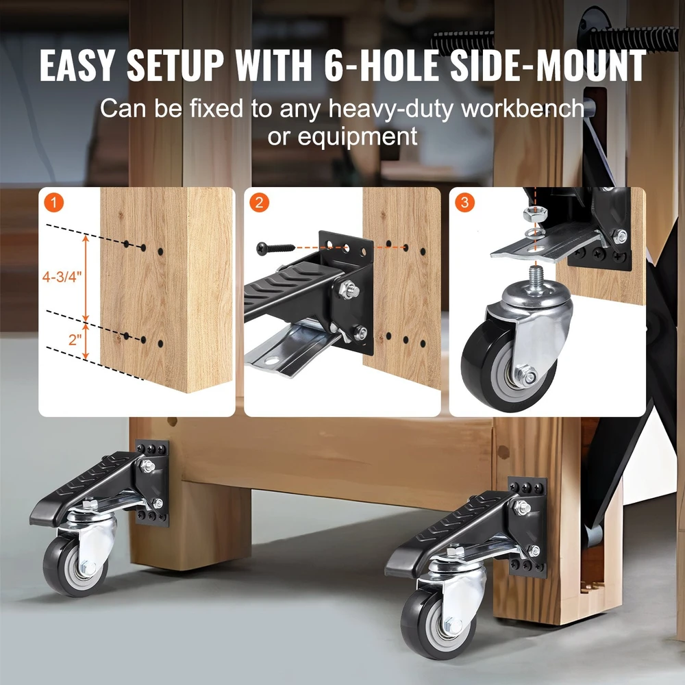 VEVOR Darbo stalo ratukai, 75 kg apkrova, 4 vnt.