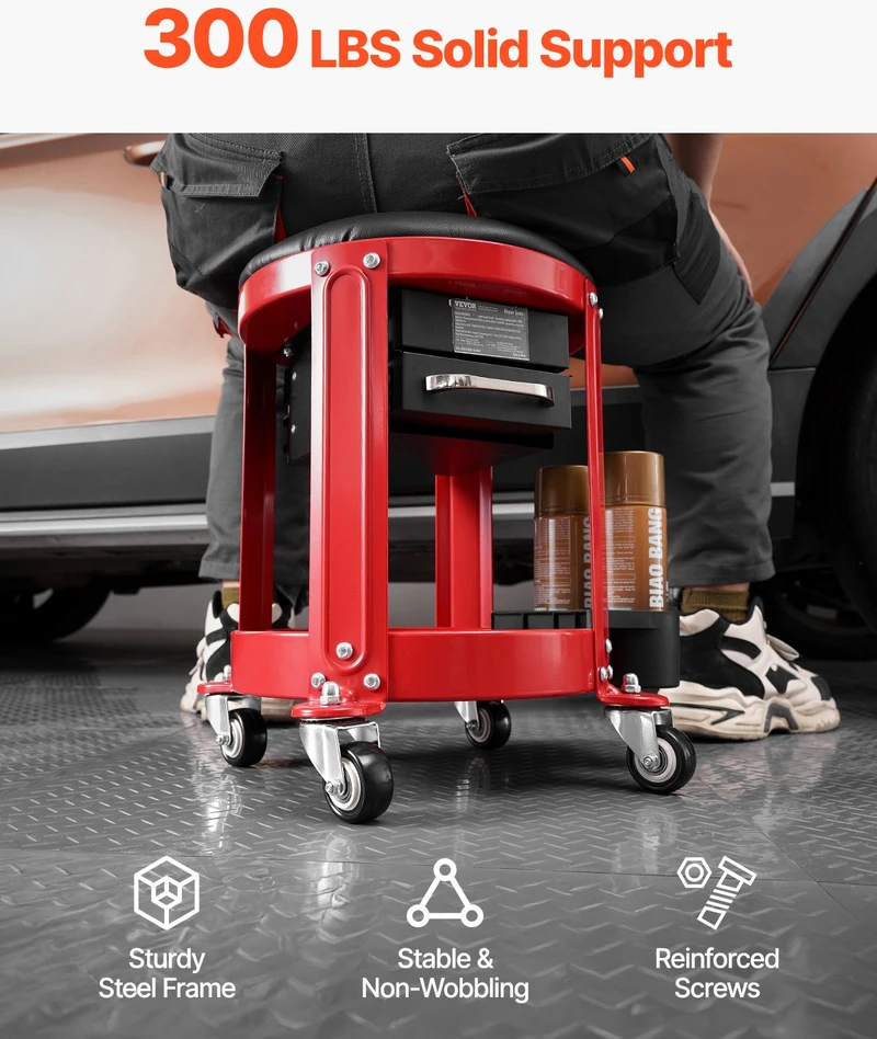 VEVOR Mechaniko kėdutė ant ratukų su saugykla