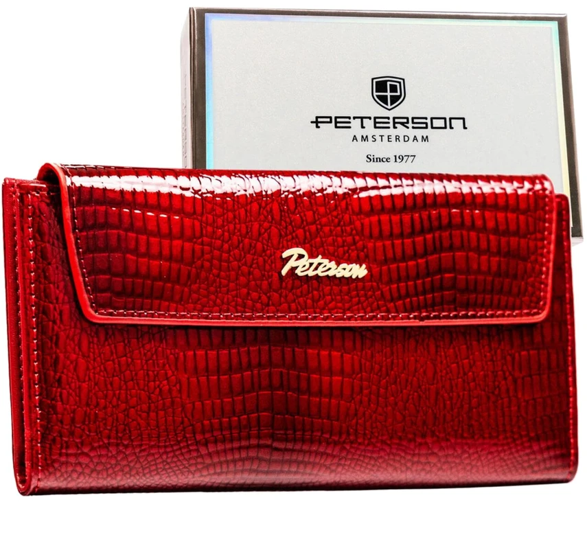 Raudona moteriška piniginė Peterson, 19 × 10 × 1,5 cm
