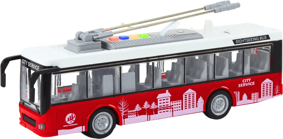 Lean Toys Troleibusas 1:16 Šviesos Garsai Baltas/Raudonas