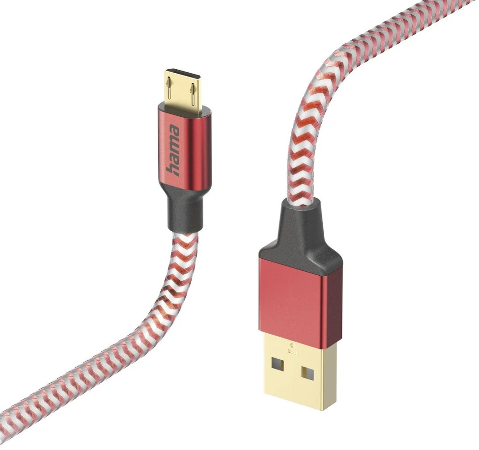 Hama Raudonas atspindintis USB-A–Micro-USB įkrovimo laidas 1,5 m