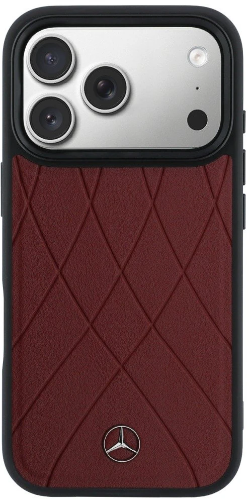Raudonas dėklas Mercedes-Benz Leather with Crossed Lines MagSafe iPhone 17 Pro Max