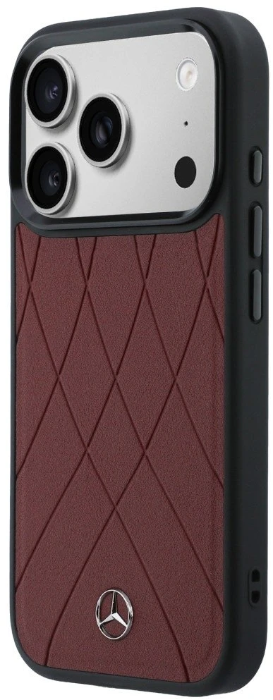 Raudonas dėklas Mercedes-Benz Leather with Crossed Lines MagSafe iPhone 17 Pro Max