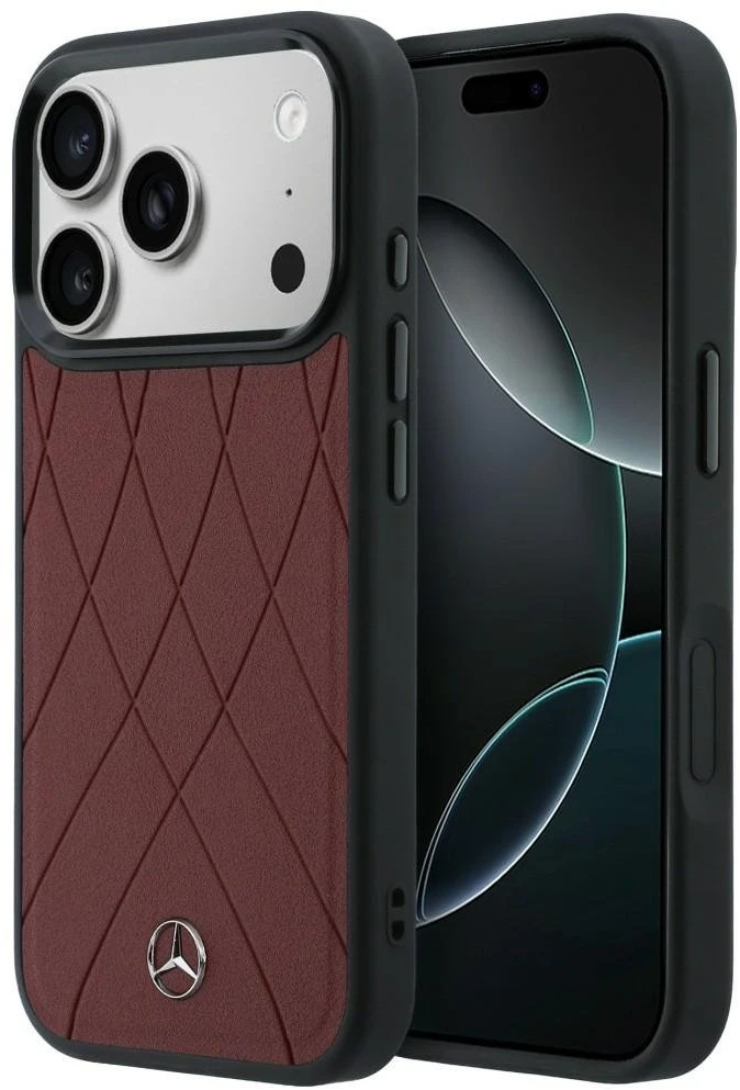Raudonas dėklas Mercedes-Benz Leather with Crossed Lines MagSafe iPhone 17 Pro Max