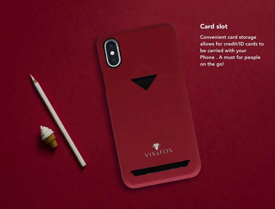Raudonas telefono dėklas su kortelių skyriumi iPhone X/XS