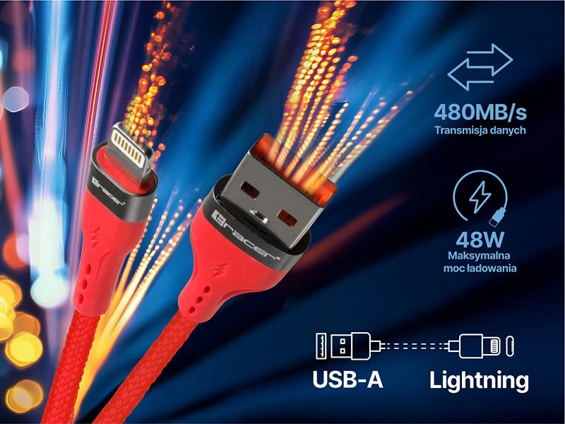 Tracer Raudonas USB A–Lightning laidas 1 m