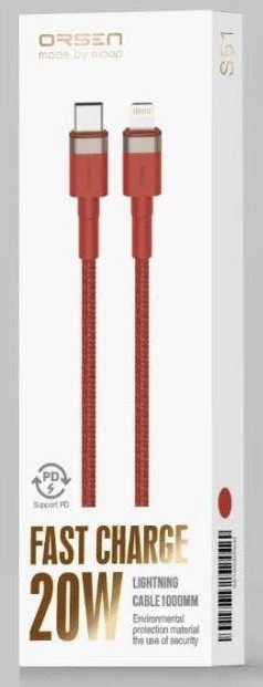 Raudonas USB-C į Lightning laidas, 1 m, 3 A