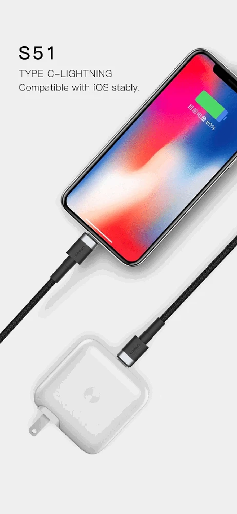 Raudonas USB-C į Lightning laidas, 1 m, 3 A