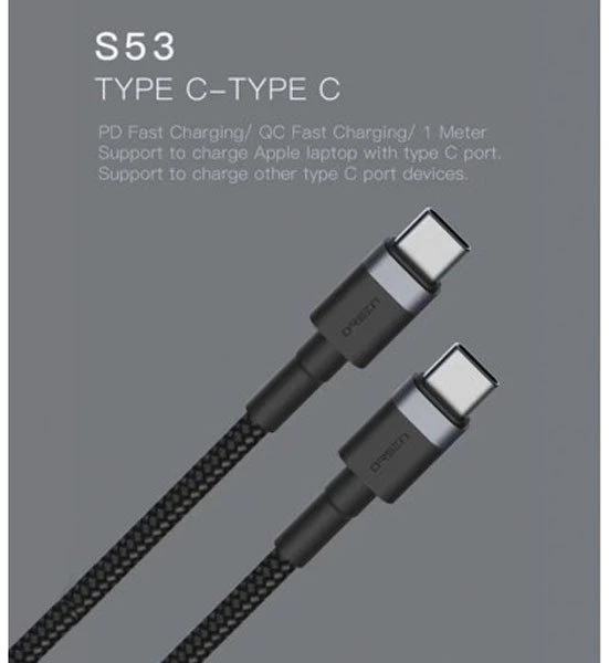 Raudonas USB-C į USB-C 3A 1 m laidas