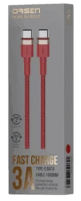 Raudonas USB-C į USB-C 3A 1 m laidas