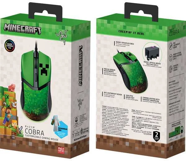 Razer | Pelė žaidimams | Cobra | Optiniai pelės jungikliai Gen-3 | Minecraft Edition
