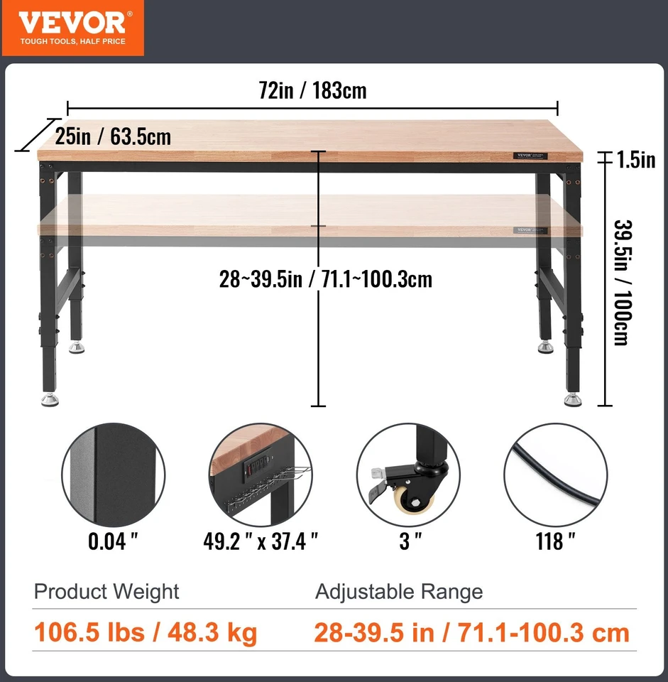 VEVOR Darbastalis su lizdu ir 1361 kg apkrova