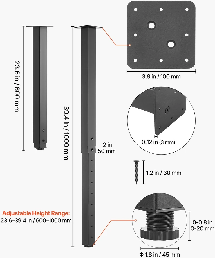 VEVOR Reguliuojamos stalo kojos, 610-1016 mm, 4 vnt.