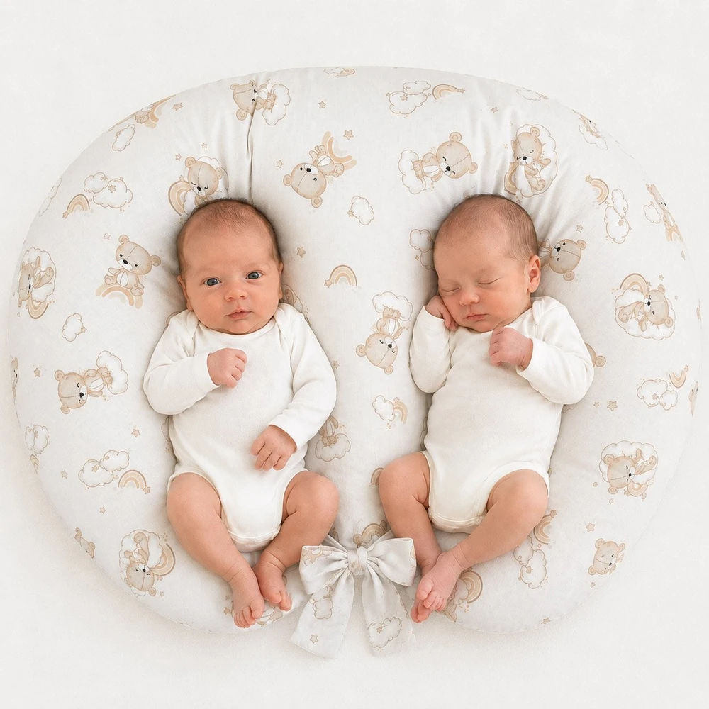 Pakaitinis užvalkalas Bobono Twin žindymo pagalvei – 100% medvilnė – vaivorykštinis meškiukas