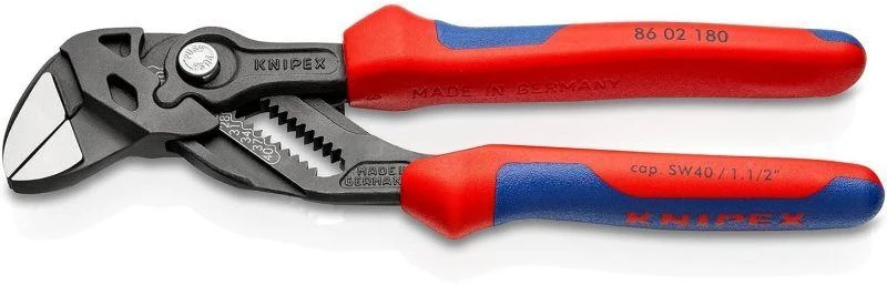Mėlynas KNIPEX replės veržliaraktis 86 02 180 (raudona/mėlynas, ilgis 180m, reguliuojamas 15 kartų)