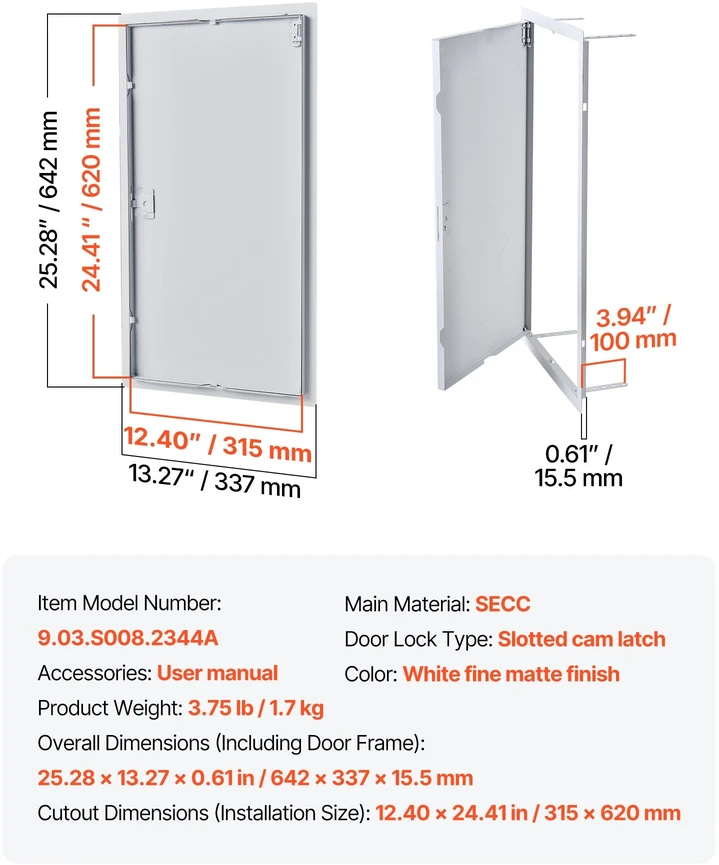 VEVOR Gipso kartono prieigos panelė 64x34 cm